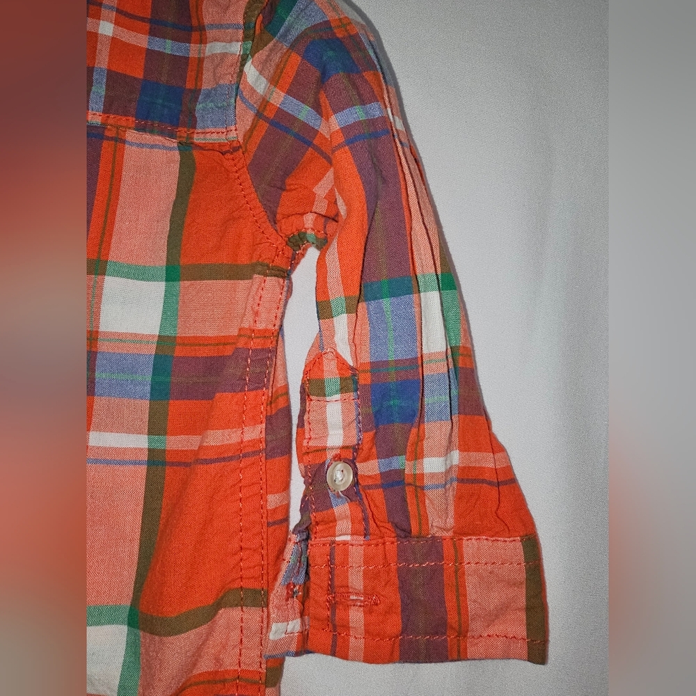 Carters Button Up Long Sleeve Plaid Red Blue Green Yellow SZ 12 Month - Picture 7 of 7